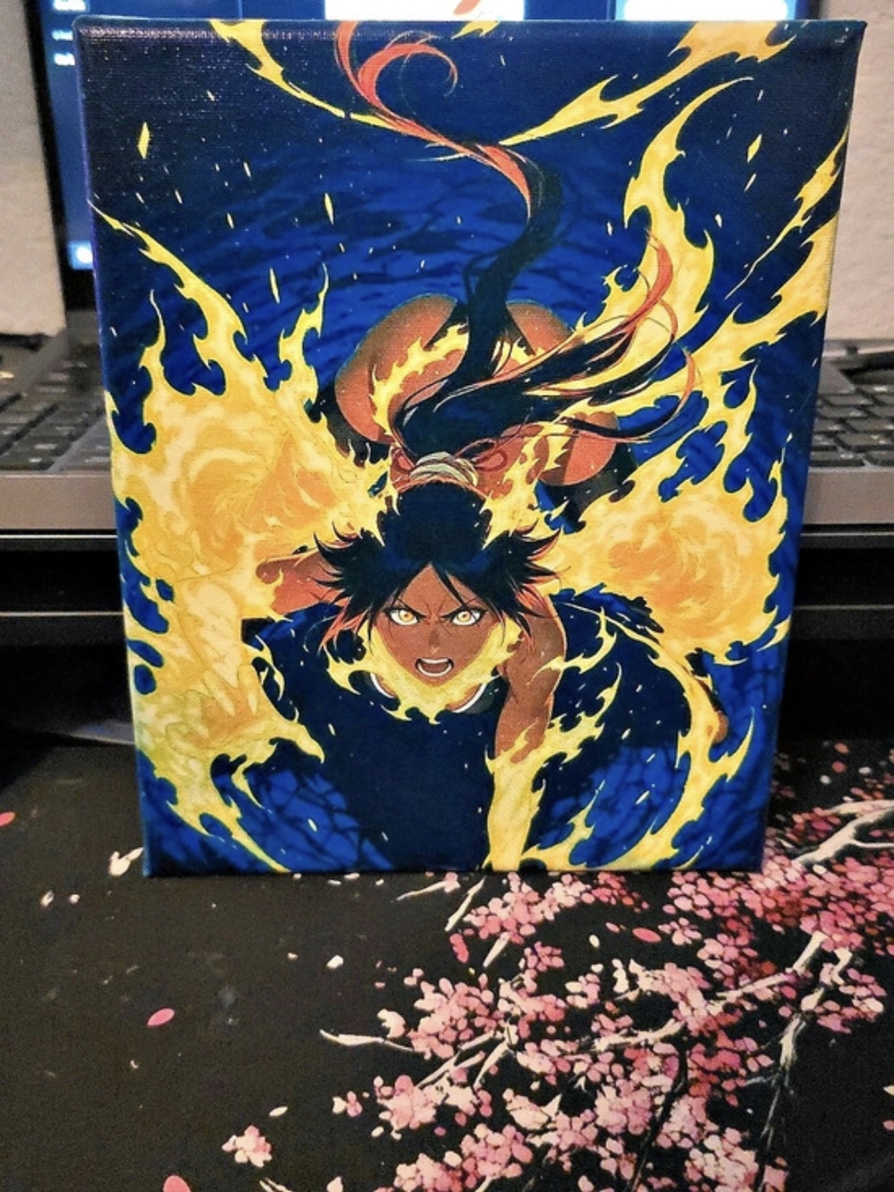 8x10 Bleach Canvas Painting in Blue & Yellow